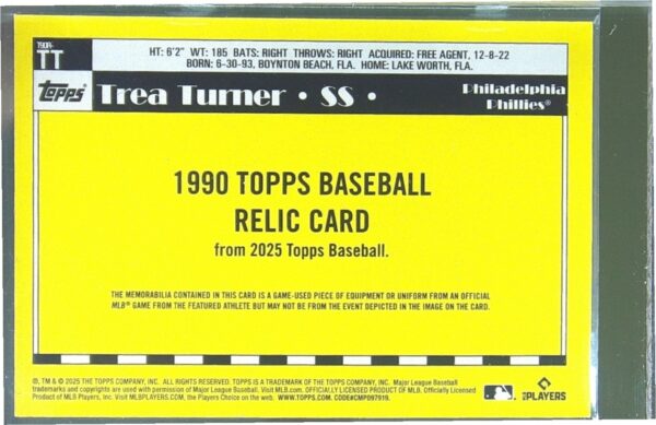 2025 Topps Trea Turner JSY #T90R-TT Phillies 1990 Topps 35th Anniversary - Image 3