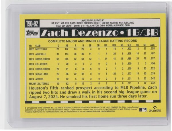2025 Topps Zach Dezenzo #T90-92 Astros 1990 Topps Baseball 35th Anniversary - Image 3