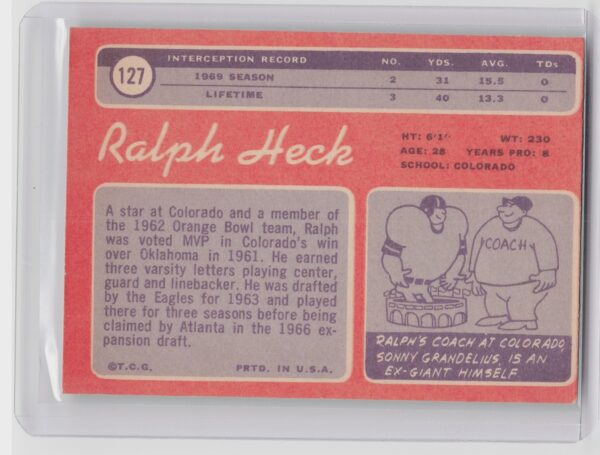 1970 Topps Ralph Heck #127 Giants - Image 3
