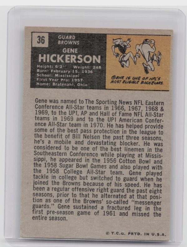 1971 Topps Gene Hickerson #36 Browns - Image 3