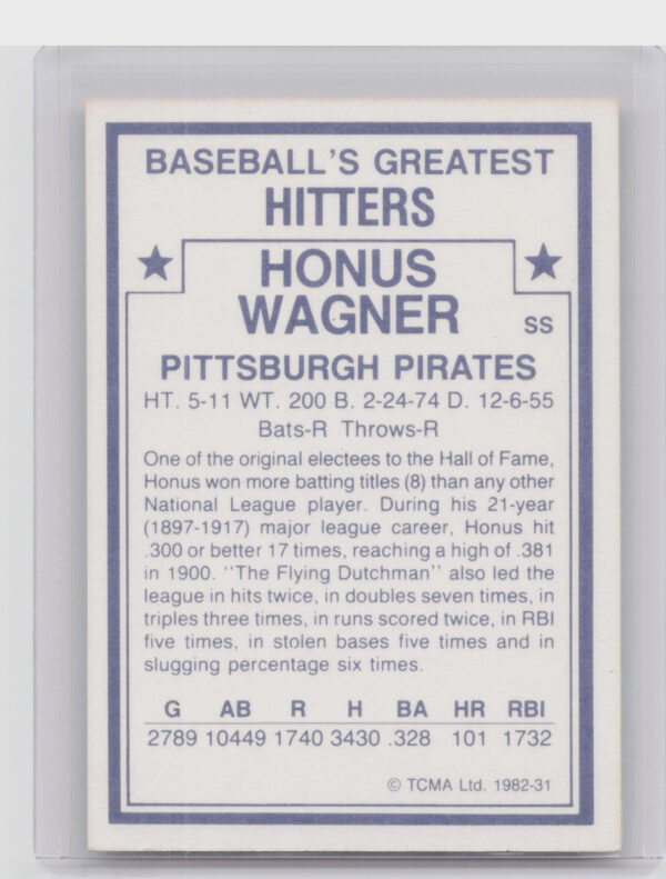 1982 TCMA Baseball's Greatest Hitters (White Back) Honus Wagner #31 Pirates - Image 3