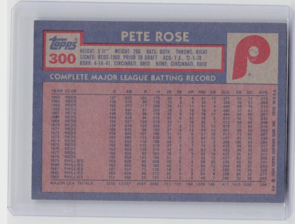 1984 Topps Nestle Pete Rose #300 Phillies - Image 3