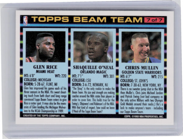 1992-93 Topps Chris Mullin / Shaquille O'Neal / Glen Rice #7 Heat Beam Team - Image 3