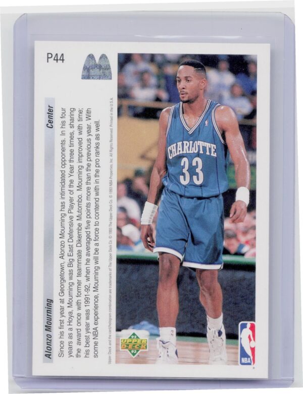 1992-93 Upper Deck McDonald's Alonzo Mourning #P44 Hornets - Image 3