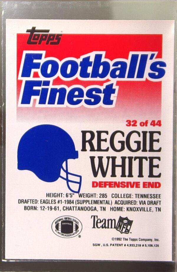 1992 Topps Finest Reggie White #32 Eagles - Image 3