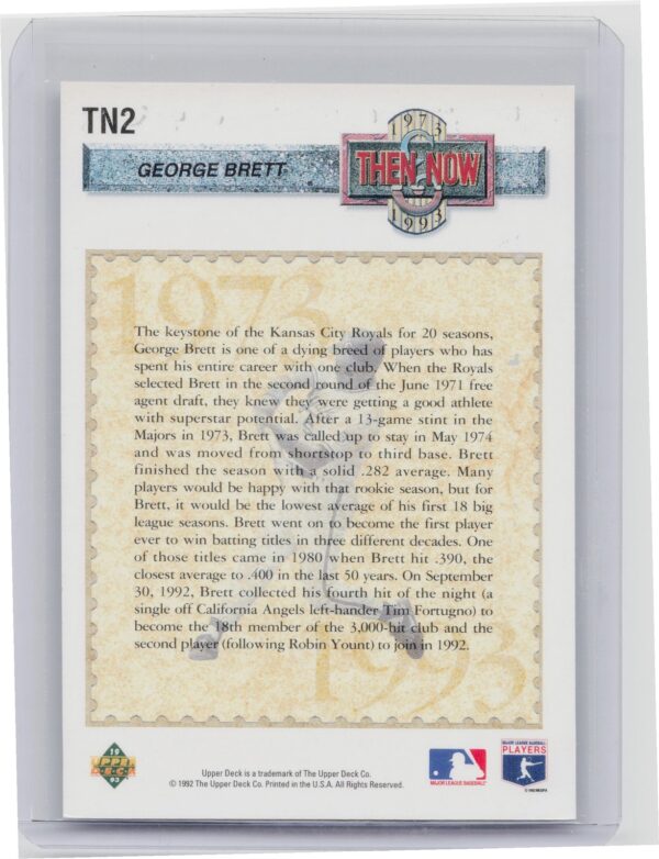 1992 Upper Deck George Brett TN2 Royals Then and Now - Image 3