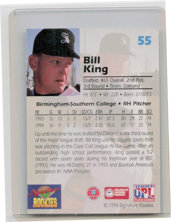1994 Signature Rookies Draft Picks Bill King AU SN7750 #55 Athletics Signatures - Image 3