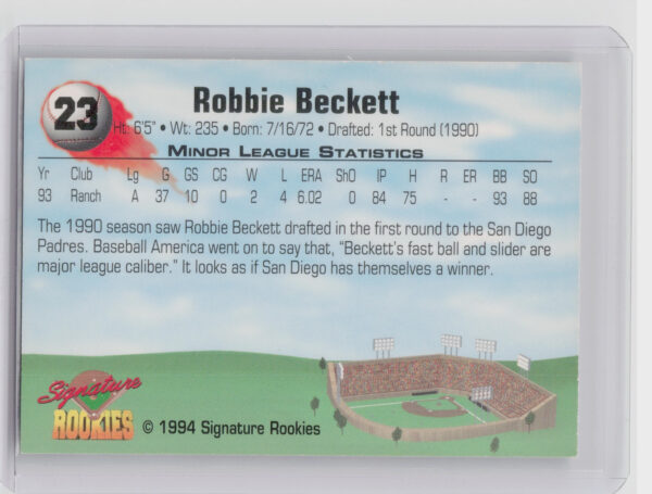 1994 Signature Rookies Robbie Beckett AU SN8650 #23 Quakes Authentic Signatures - Image 3