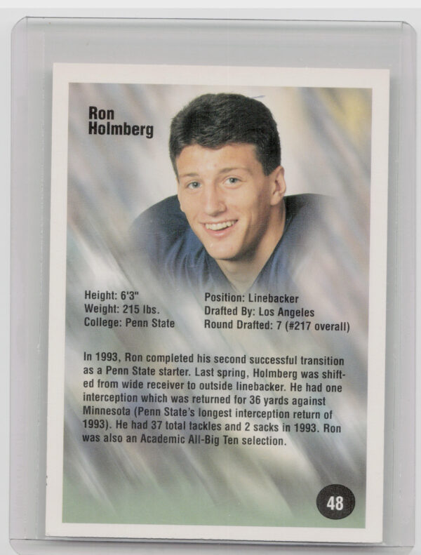 1994 Superior Rookies Rob Holmberg AU SN6000 #48 Raiders Autographs - Image 3