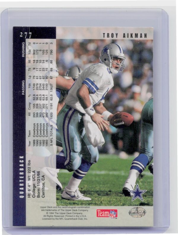 1994 Upper Deck Troy Aikman #277 Cowboys - Image 3