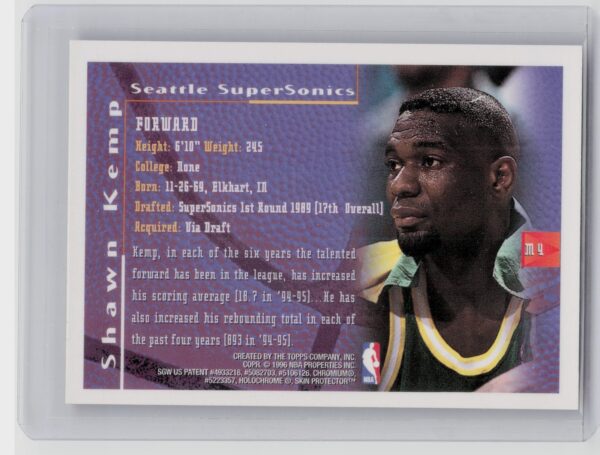 1995-96 Finest Shawn Kemp #M4 SuperSonics Mystery - Image 3