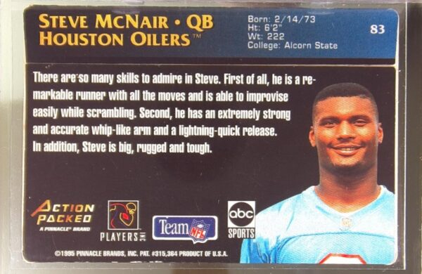 1995 Action Packed Monday Night Football Steve McNair RC #83 Oilers - Image 3