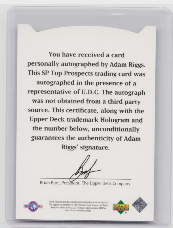 1995 SP Top Prospects Adam Riggs AU #NNO Spirit Autographs - Image 3