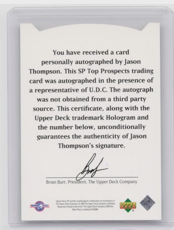 1995 SP Top Prospects Jason Thompson AU #NNO Chicks Autographs - Image 3