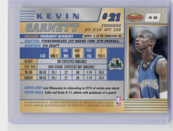 1996-97 Bowman's Best Kevin Garnett #42 Timberwolves - Image 3