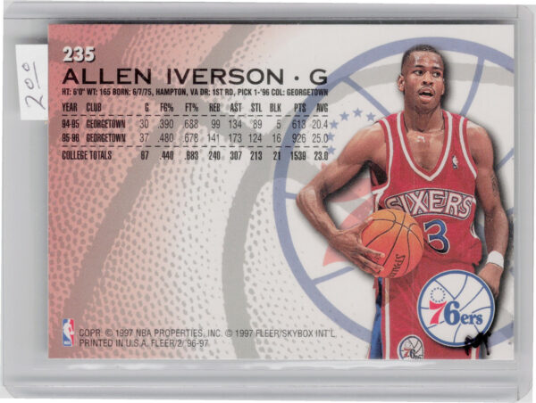 1996-97 Fleer Allen Iverson RC #235 76ers - Image 3