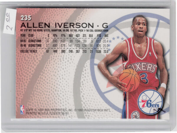 1996-97 Fleer Allen Iverson RC #235 76ers - Image 3