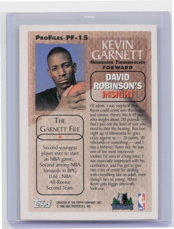 1996-97 Topps Kevin Garnett #PF-15 Timberwolves ProFiles - Image 3