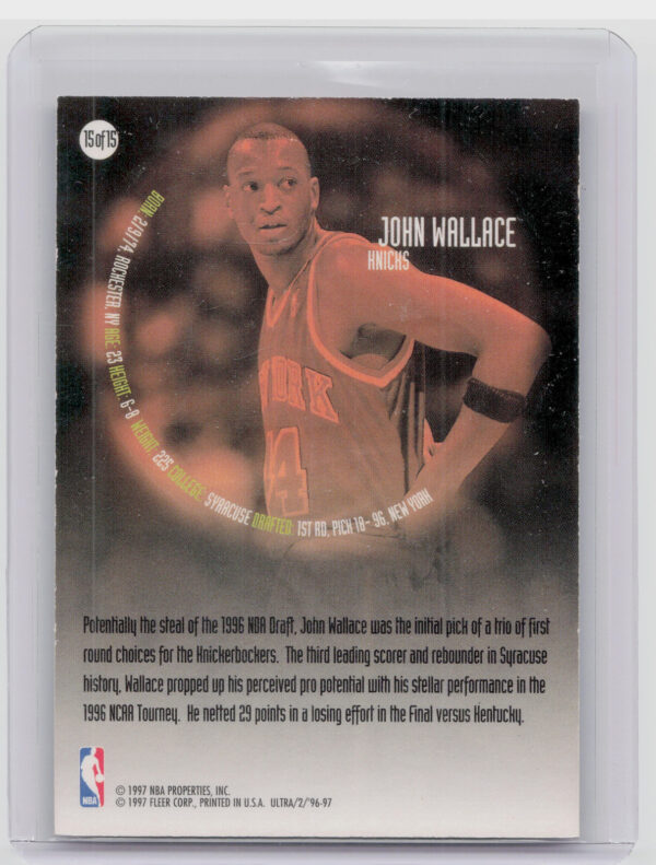 1996-97 Ultra John Wallace #15 Knicks All Rookie - Image 3