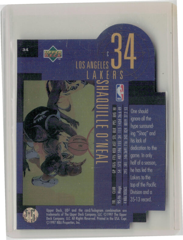 1996-97 Upper Deck UD3 Shaquille O'Neal #34 Lakers - Image 3