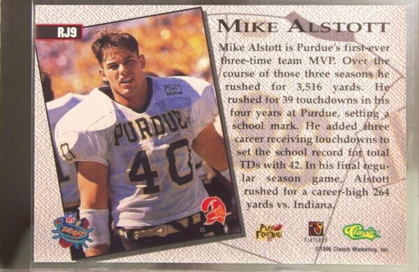 1996 Classic NFL Rookies Mike Alstott RC #RJ9 Buccaneers Road Jersey - Image 3