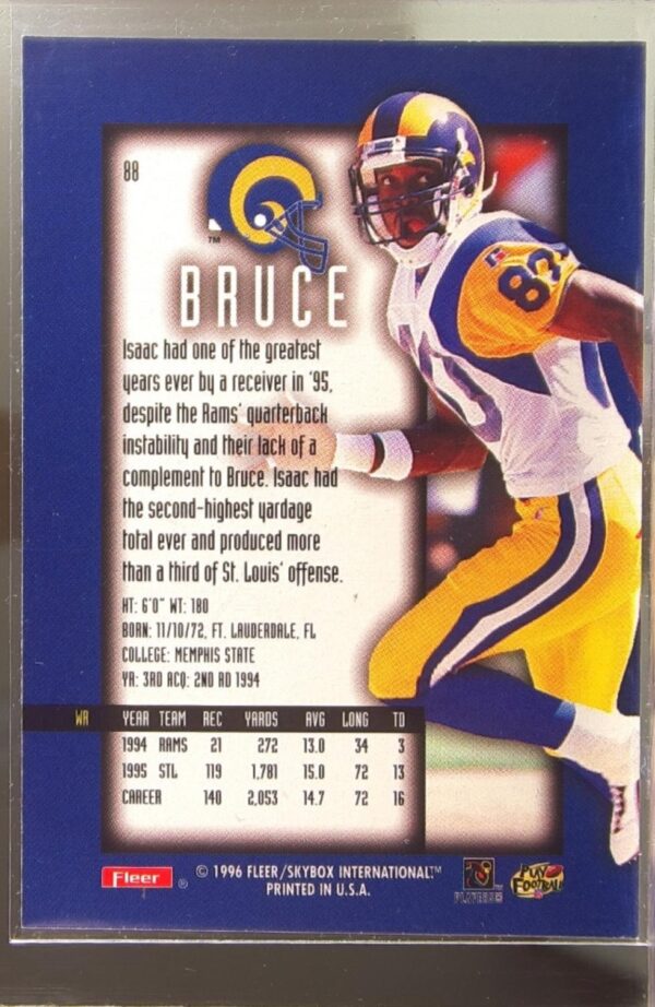 1996 Fleer Ultra Sensations Isaac Bruce Blue #88 Rams - Image 3