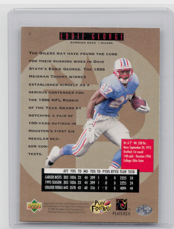 1996 SP Eddie George RC #5 Oilers - Image 3