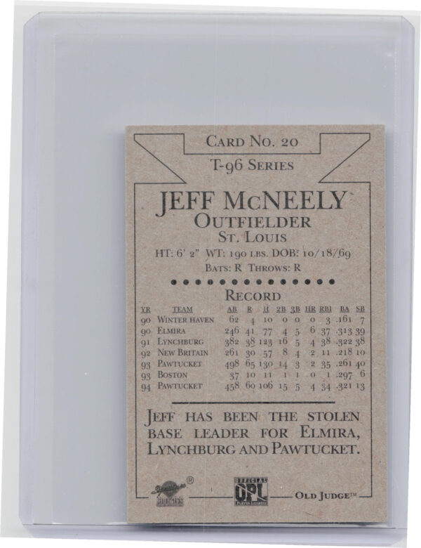 1996 Signature Rookies Old Judge Jeff McNeely AU SN6000 #20 Redbirds Signatures - Image 3
