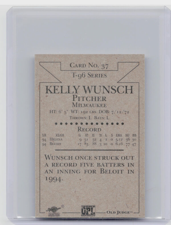 1996 Signature Rookies Old Judge Kelly Wunsch AU SN6000 #37 Brewers Signatures - Image 3