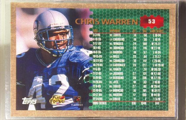 1996 Topps Chrome Chris Warren #53 Seahawks - Image 3