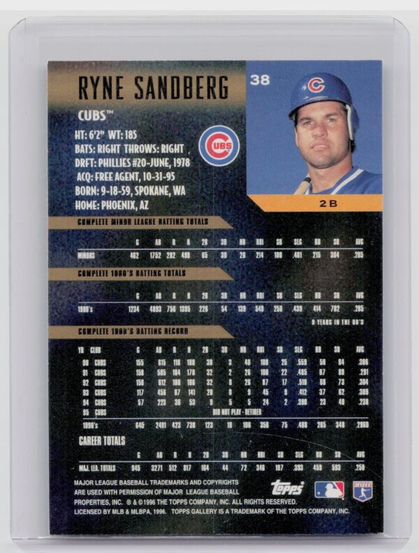 1996 Topps Gallery Ryne Sandberg #38 Cubs - Image 3