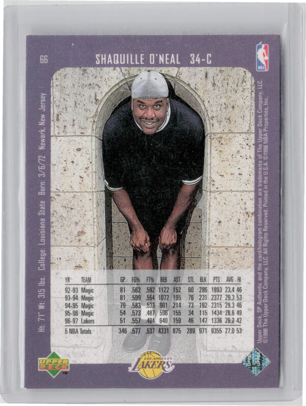 1997-98 SP Authentic Shaquille O'Neal #66 Lakers - Image 3