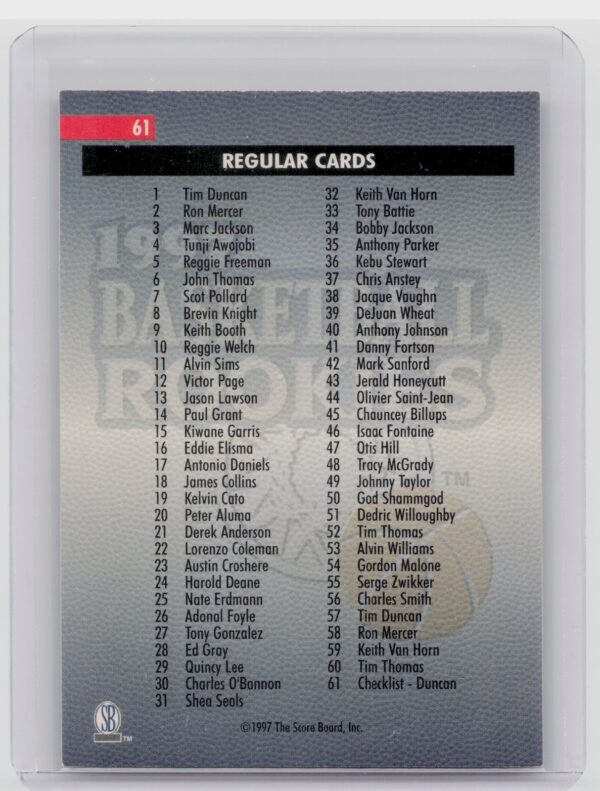 1997-98 Score Board Rookies Tim Duncan #61 Deacons - Image 3