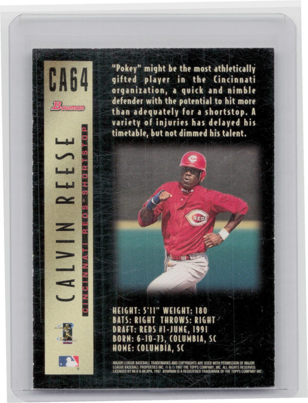1997 Bowman Calvin Reese AU #CA64 Reds Certified Autographs Blue Ink - Image 3