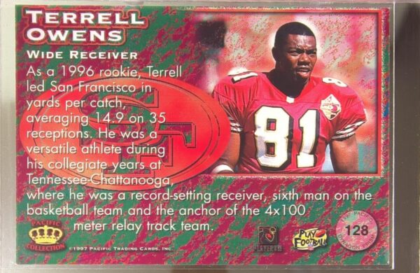 1997 Pacific Dynagon Prism Terrell Owens #128 49ers - Image 3