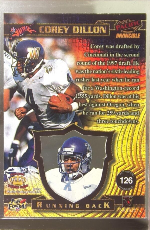 1997 Pacific Invincible Corey Dillon RC #126 Bengals - Image 3