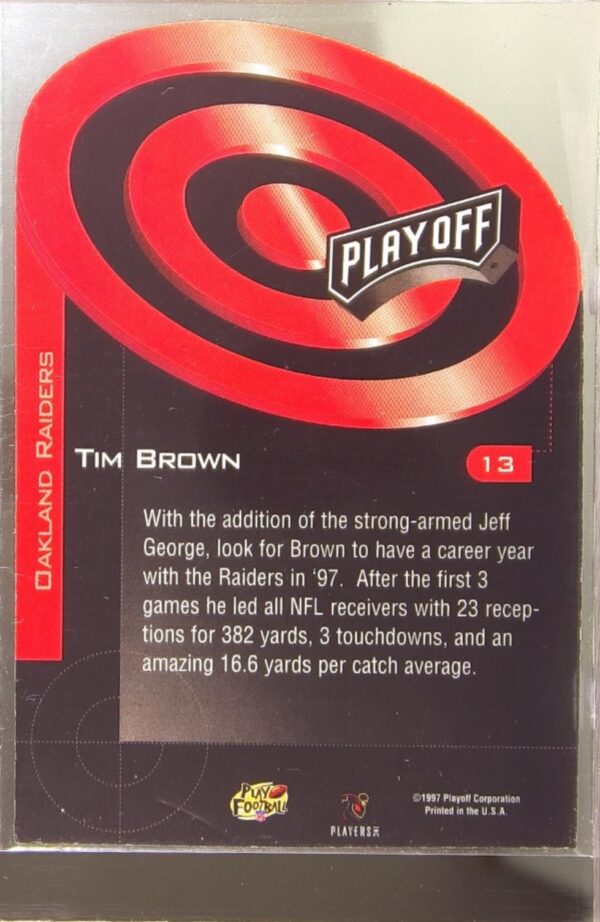 1997 Playoff Zone Tim Brown #13 Raiders Prime Target Red - Image 3