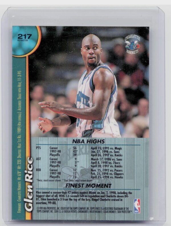 1998-99 Finest Glen Rice Refractors #217 Hornets - Image 3