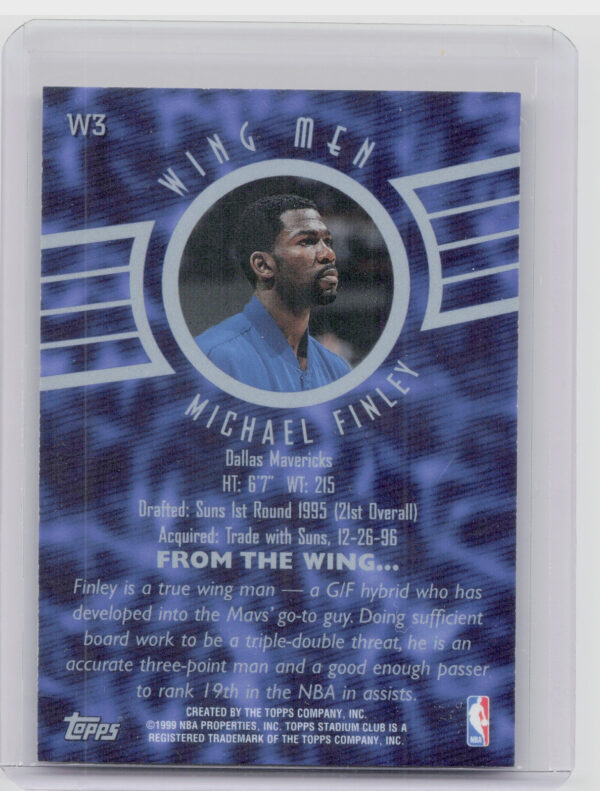 1998-99 Stadium Club Michael Finley #W3 Mavericks Wing Men - Image 3