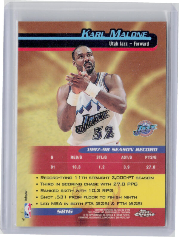 1998-99 Topps Chrome Karl Malone #SB16 Jazz Season's Best Refractors - Image 3