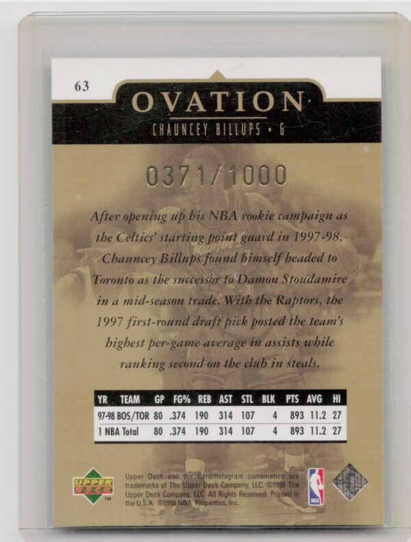 1998-99 Upper Deck Ovation Shareef Abdur-Rahim Gold /1000 #67 Grizzlies - Image 3