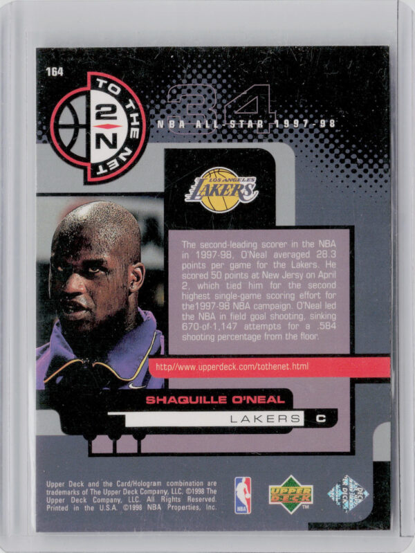 1998-99 Upper Deck Shaquille O'Neal #164 Lakers - Image 3