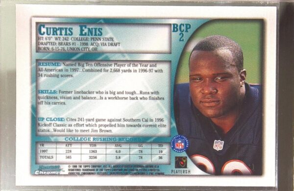1998 Bowman Curtis Enis RC #BCP2 Bears Chrome Preview Refractors - Image 3
