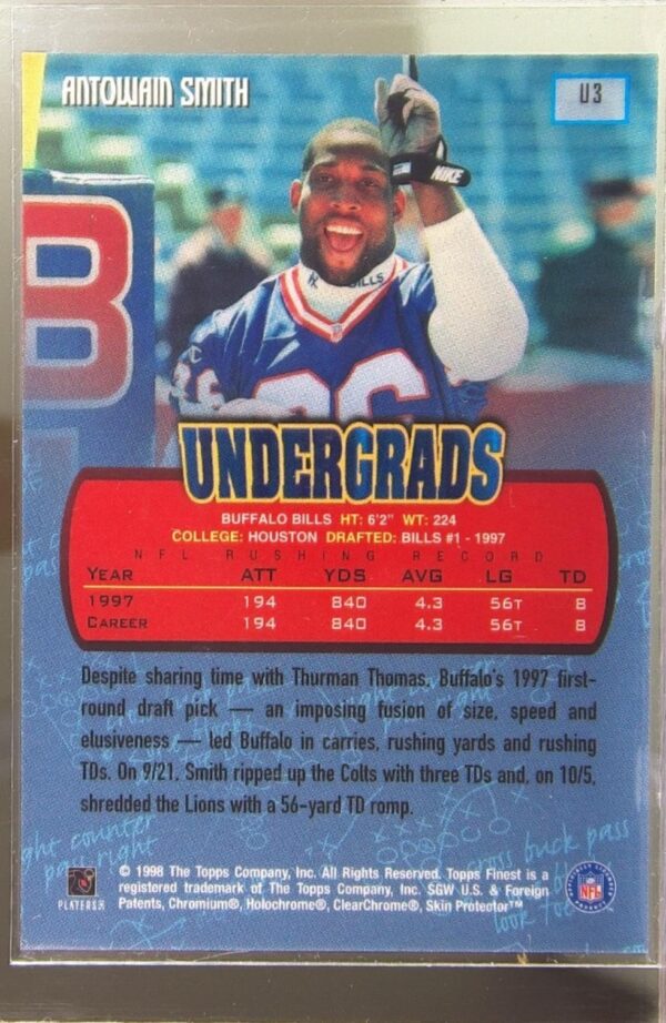 1998 Finest Antowain Smith #U3 Bills Undergrads - Image 3