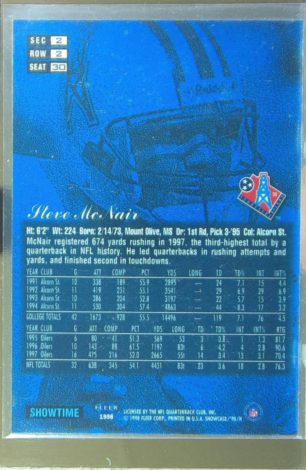 1998 Flair Showcase Steve McNair Flair Showcase Row 2 (Style) #30 Oilers - Image 3