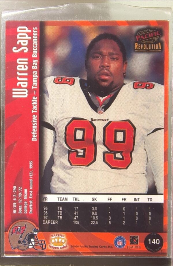 1998 Pacific Revolution Warren Sapp #140 Buccaneers - Image 3