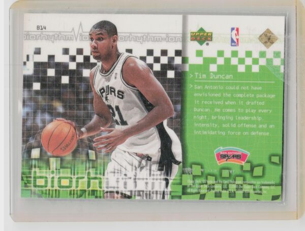 1999-00 Upper Deck Ionix Tim Duncan #B14 Spurs BIOrhythm - Image 3