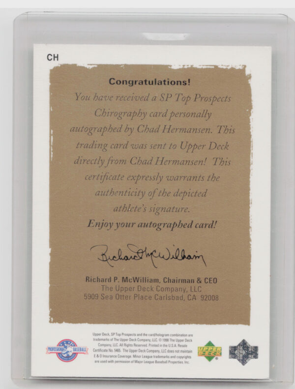 1999 SP Top Prospects Chad Hermansen AU #CH Sounds Chirography - Image 3
