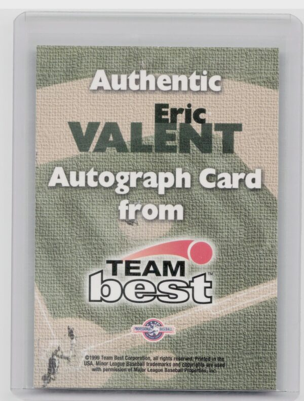 1999 Team Best Rookie Eric Valent Auto #NNO Weevils Autographs - Image 3