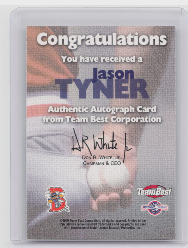 1999 Team Best Rookie Jason Tyner AU #NNO Mets Autographs - Image 3